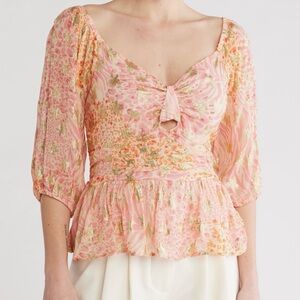 NET CIEBON PINK DESIGN TIE FRONT BLOUSE